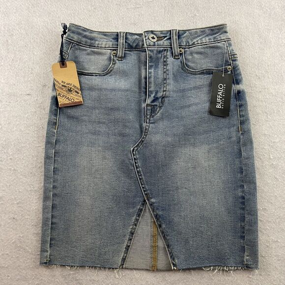Buffalo David Bitton Sophia Skirt Womens 25 Blue High Rise Frayed Denim MSPR $69 - Picture 4 of 16